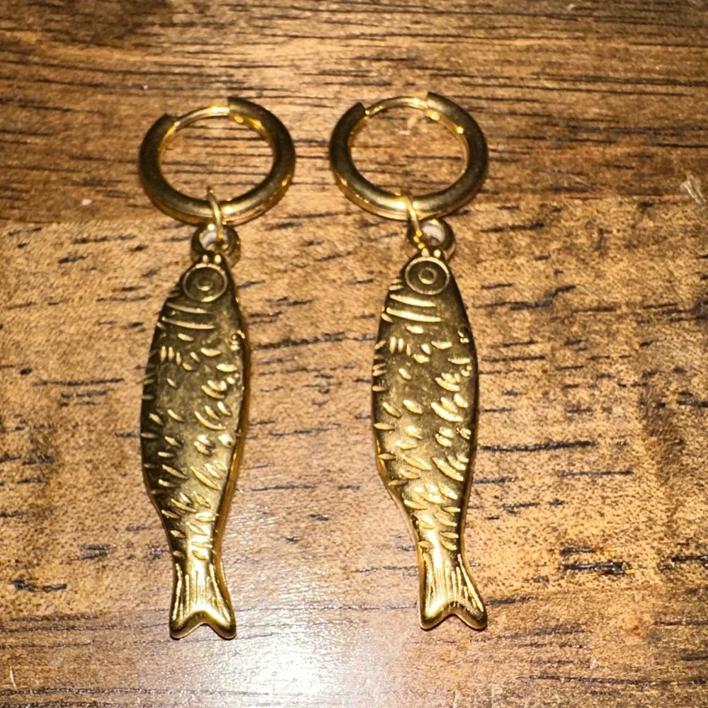 Gold Hoop Fish Earrings